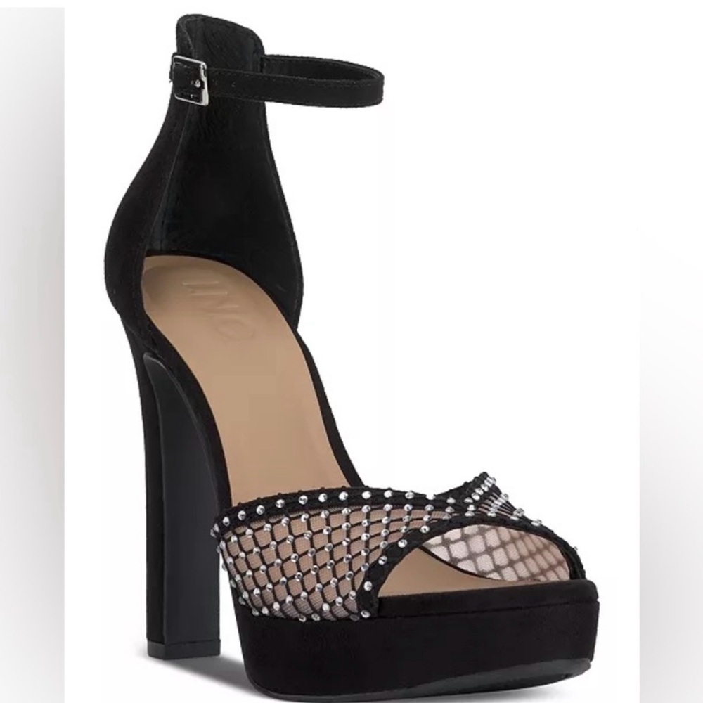INC International Concepts Black Crystal Mesh Platform Heels